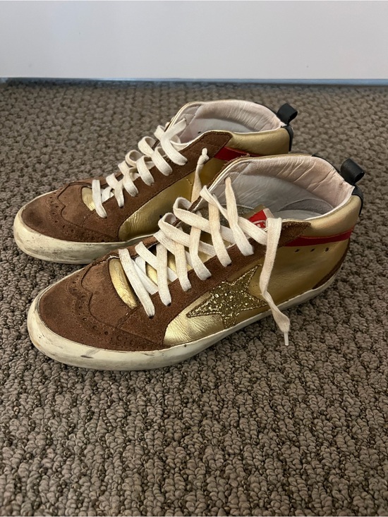 Golden Goose Shoes - Golden Goose Brown & Gold High-Top Sneakers